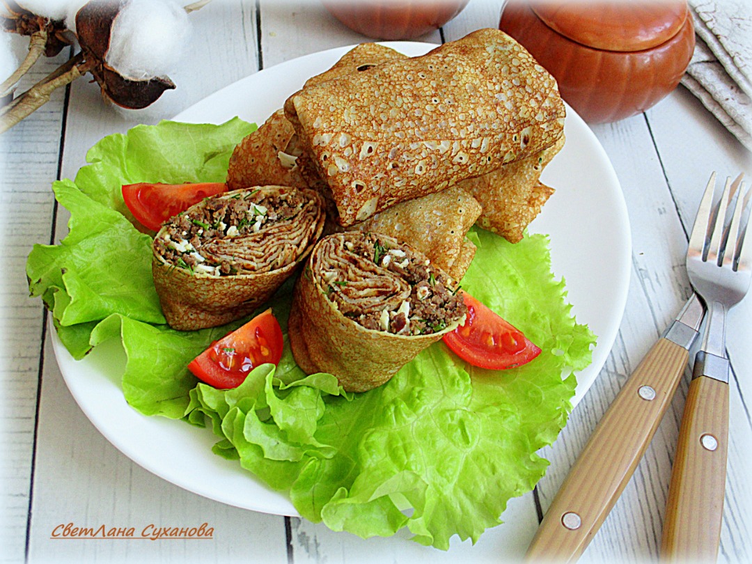 Блинчики с куриными сердечками и желудочками – кулинарный рецепт