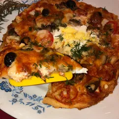 Пицца два сыра с куриным филе из кукурузной муки 🍕