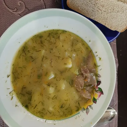 Суп с индейкой (сердечко, печень, желудок)