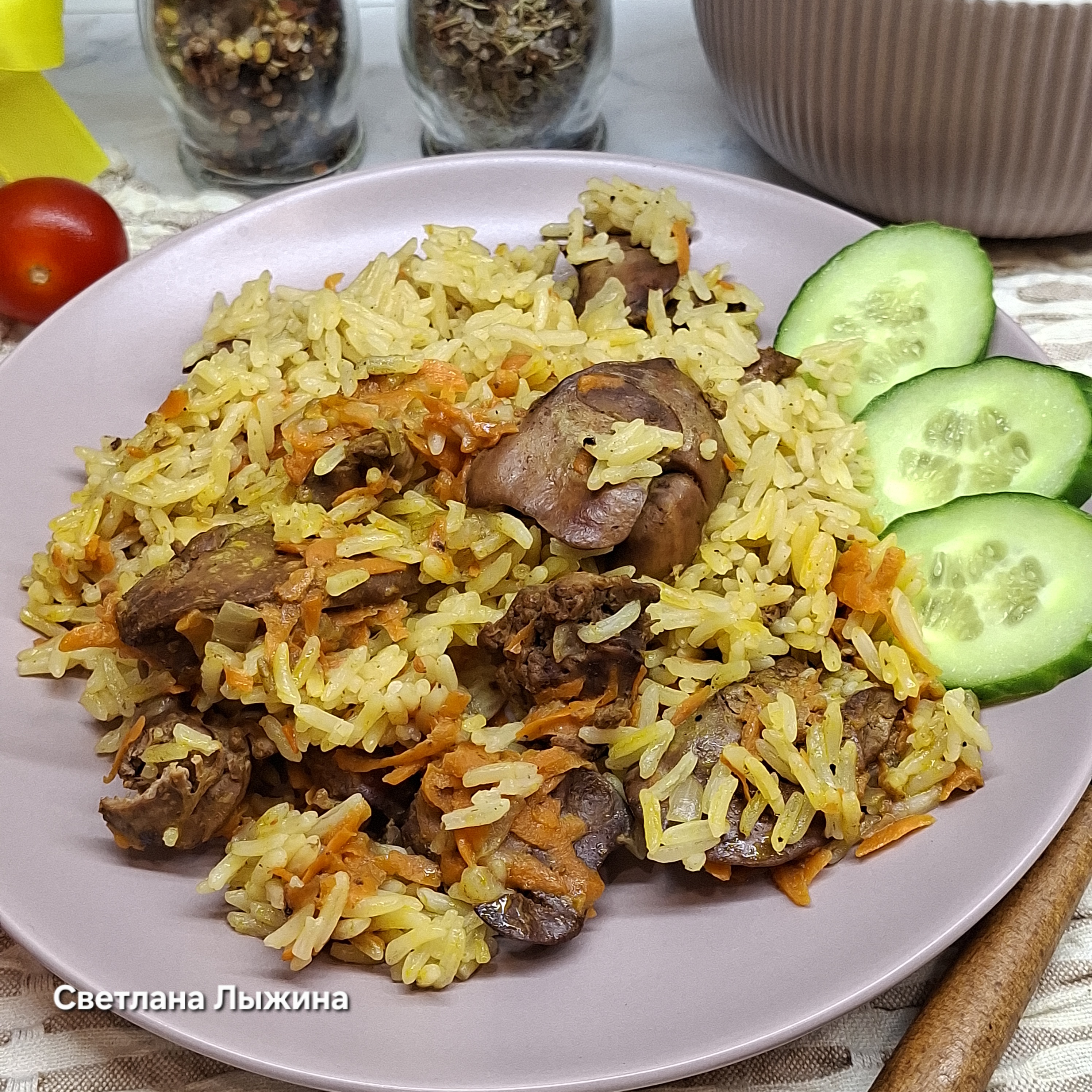 Рис с куриной печенью в мультиварке