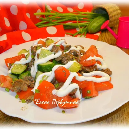 Салат овощной с куриной печенью  #кулинарныймарафон