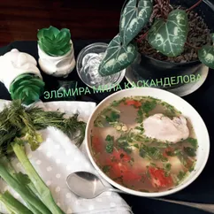 Суп с курицей и зелёной чечевицей