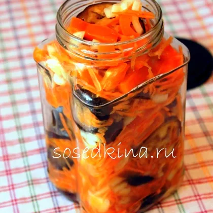 Закусочный салат из моркови, баклажана и перца #заготовки