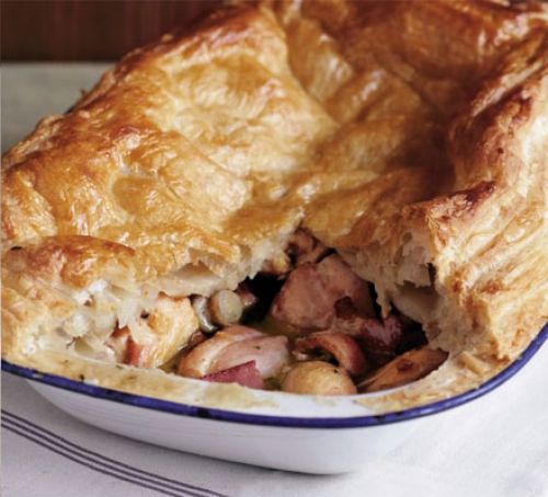 Слоеный пирог с курицей и грибами