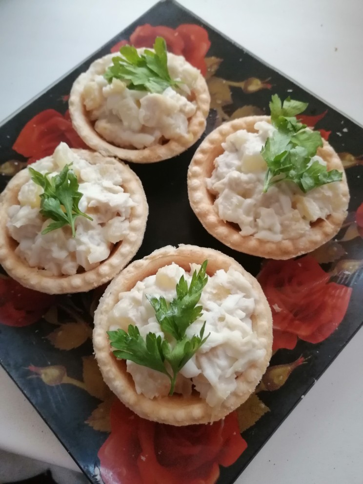 Салат в тарталетках с ананасом и курицей рецепт фото пошагово и видео