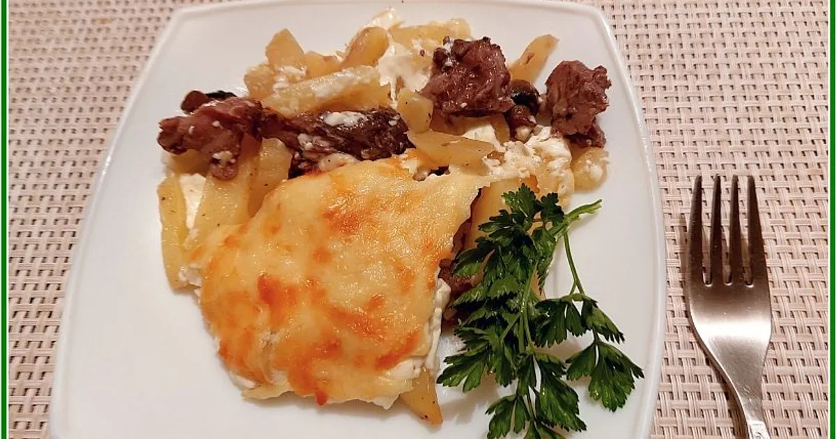 Мясо по-купечески с грибами