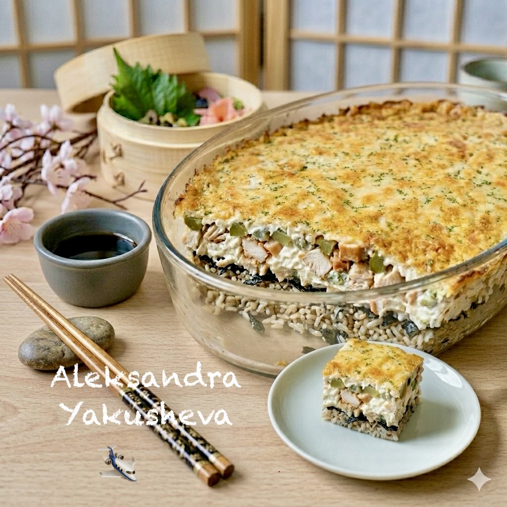 Запеченные ленивые роллы с копченой курицей