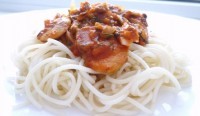 Спагетти с грибами и томатным соусом