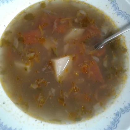 Суп чорба из зелёной чечевицы на курином бульоне