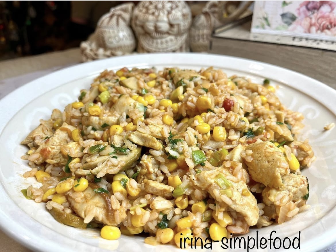 Рис с индейкой и грибами