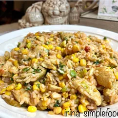 Рис с индейкой и грибами