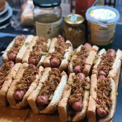 Хот-доги с луком фри и зернистой горчицей🌭🌭🌭