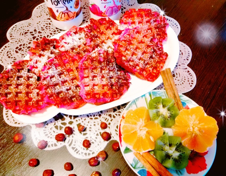 Розовые творожные блины-вафли☕🍓