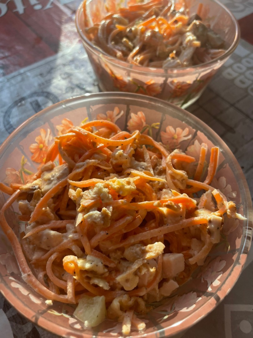 Салат с курицей, корейской морковью и огурцом - рецепты с фото