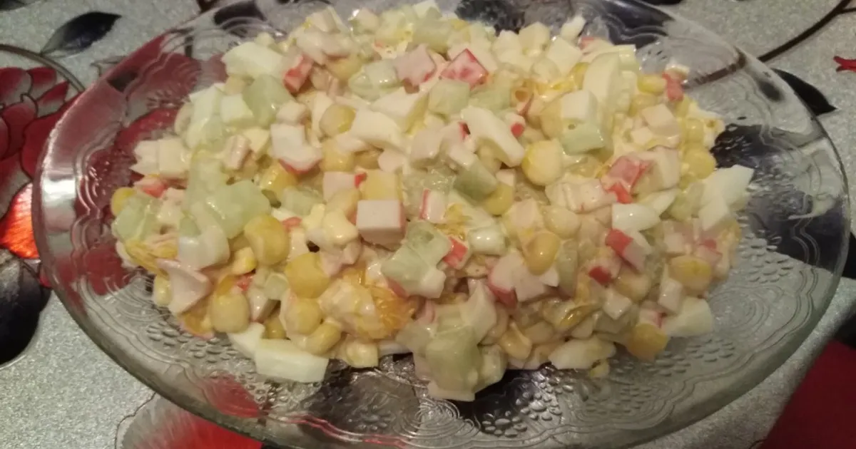 Салат с крабовыми палочками и мандаринами. Пошаговый рецепт с фото | Кушать нет