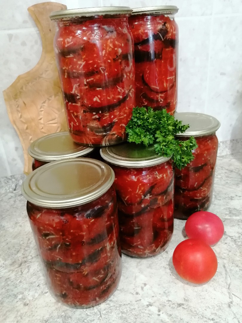 Баклажаны кружочками в томатной заливке