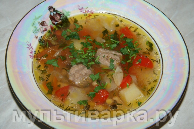 Овощной суп с фасолью и фрикадельками