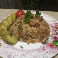 Мясо с чечевицей и рисом