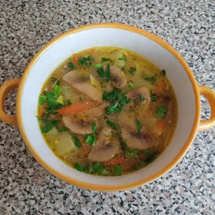 Сырный суп с грибами и домашней лапшой