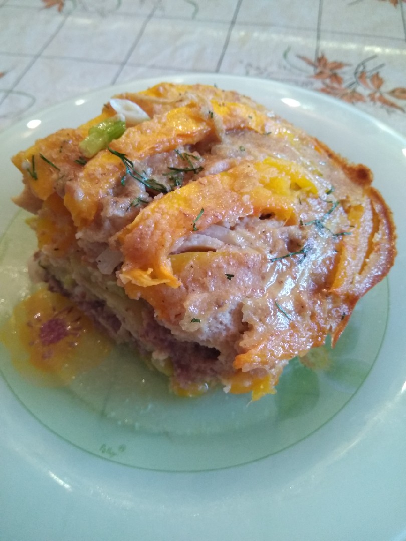 Тыквенно-кабачковая запеканка с мясом