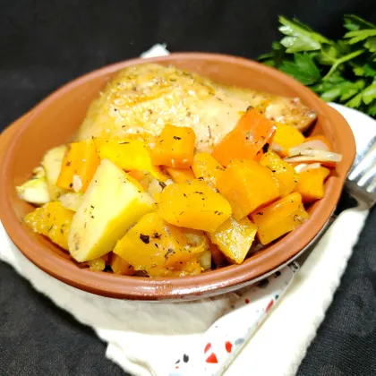 Овощи, запеченные с курицей
