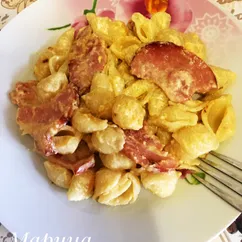 Макароны с беконом в сливочно-сырном соусе🍝🥓