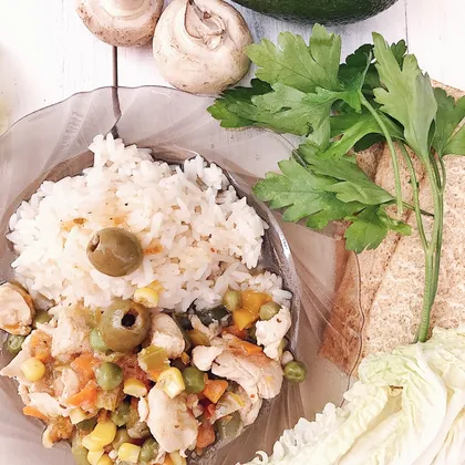 Куриная грудка с овощами и рисом 🍽
#кулинарныймарафон