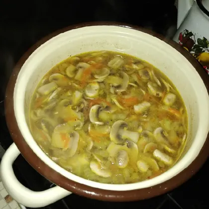 Суп из сушеных шампиньонов с плавлеными сырками