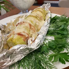 Шашлык из кабачка и куриного фарша