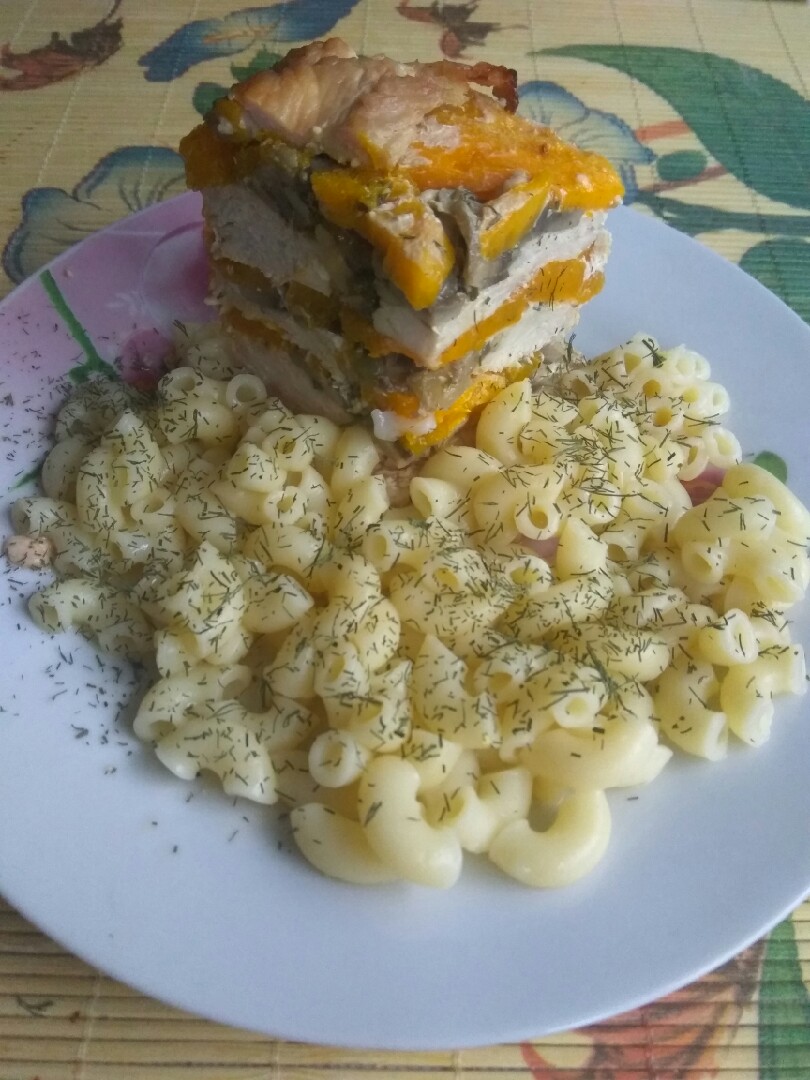 Индейка с тыквой и грибами