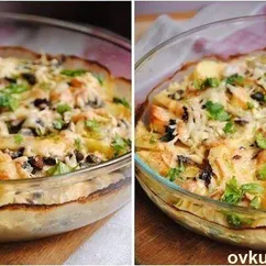 Картофельный гратен с курицей и грибами