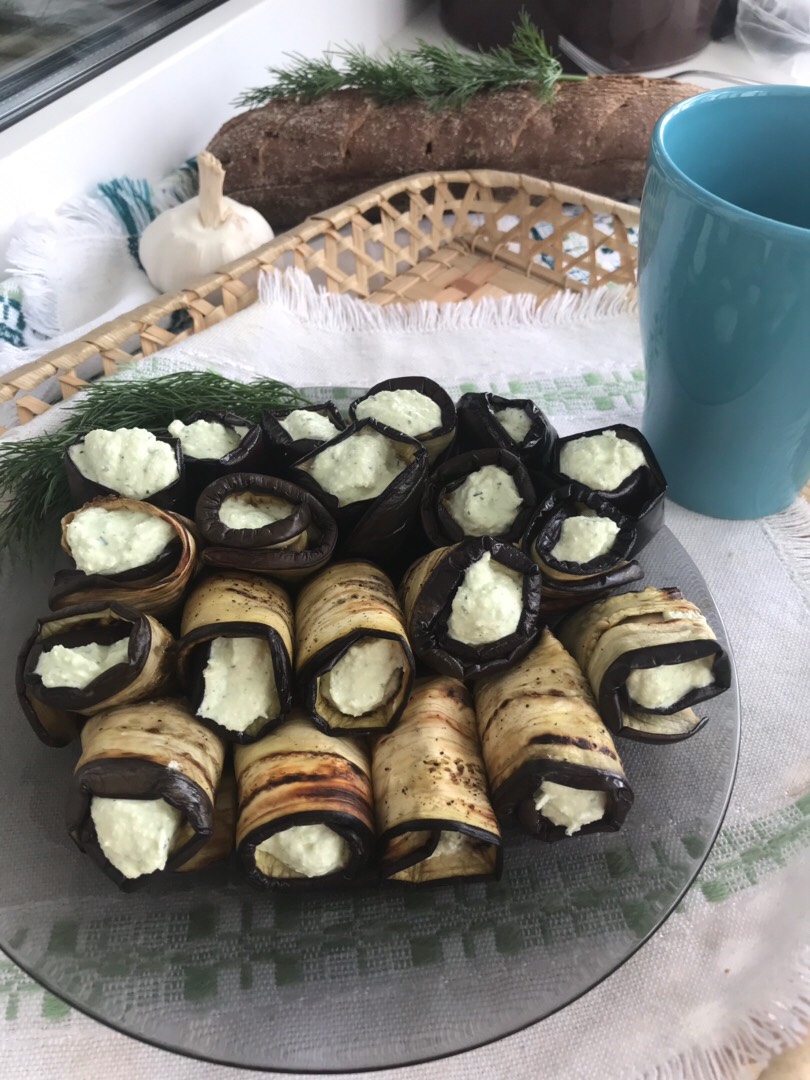 🍀ПП рулетики из баклажана с творожной начинкой🍀