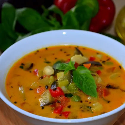 Густой овощной суп с баклажанами