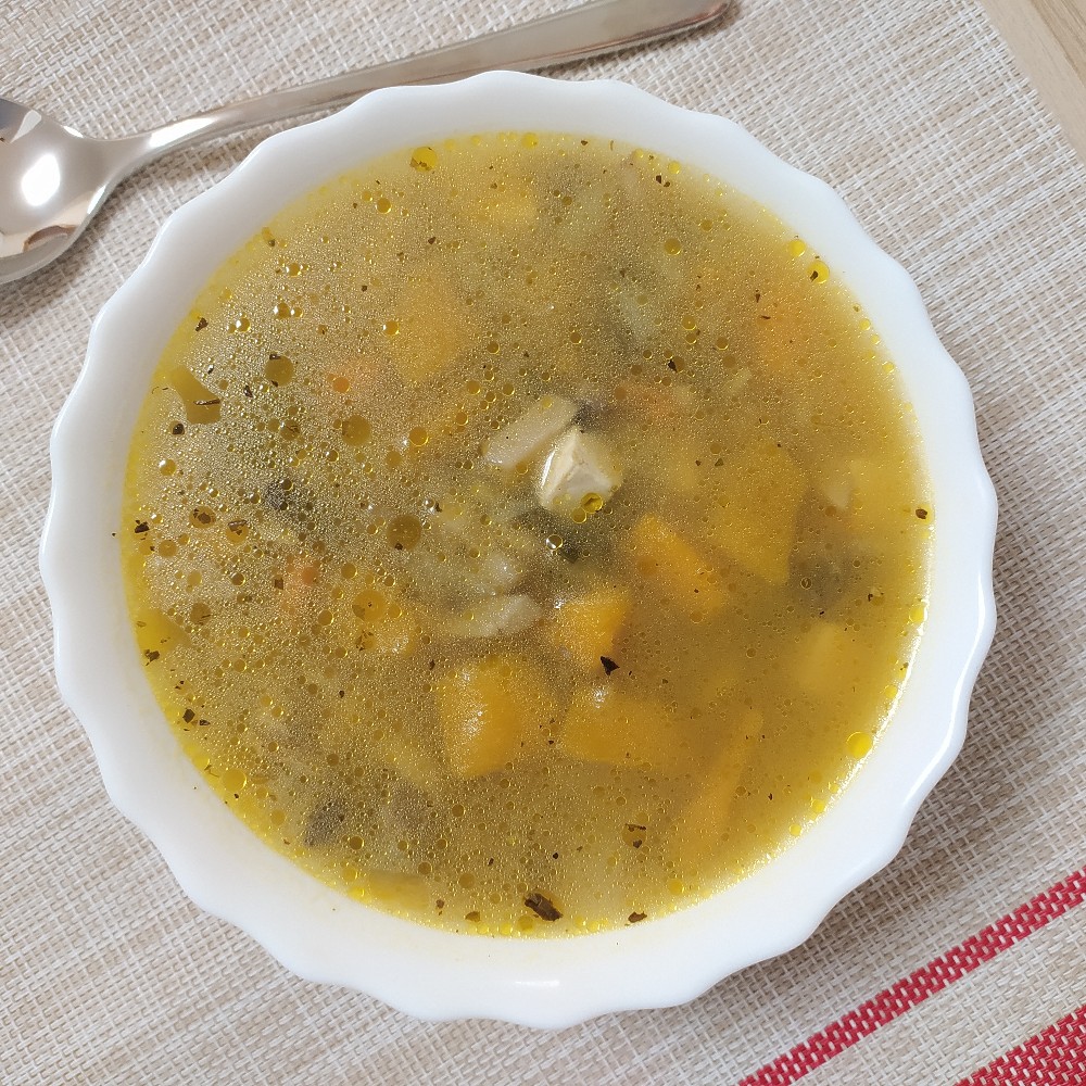 Морской суп с тыквой, грибами и тофу (веганский)
