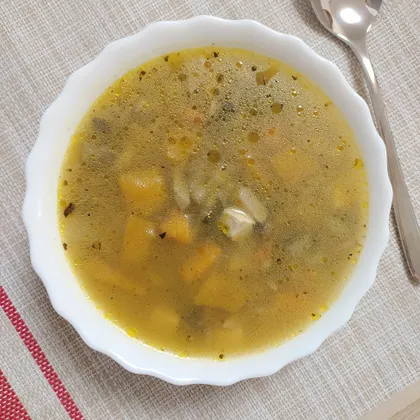 Морской суп с тыквой, грибами и тофу (веганский)