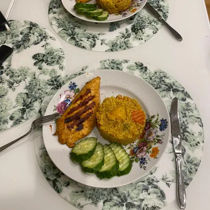 ПП обед Булгур с овощами и куриная грудка на гриле в имбирно-апельсиновом маринаде