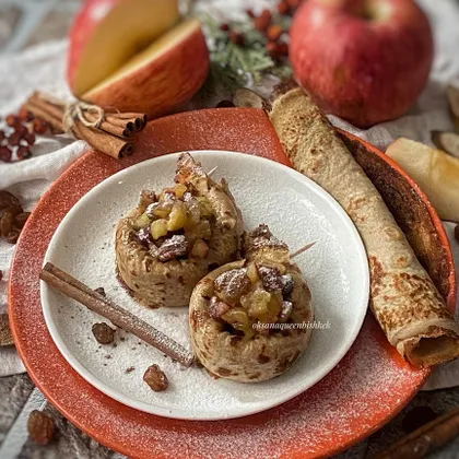 🥞Блинчики из пшеничной и гречневой муки с яблоком изюмом и корицей