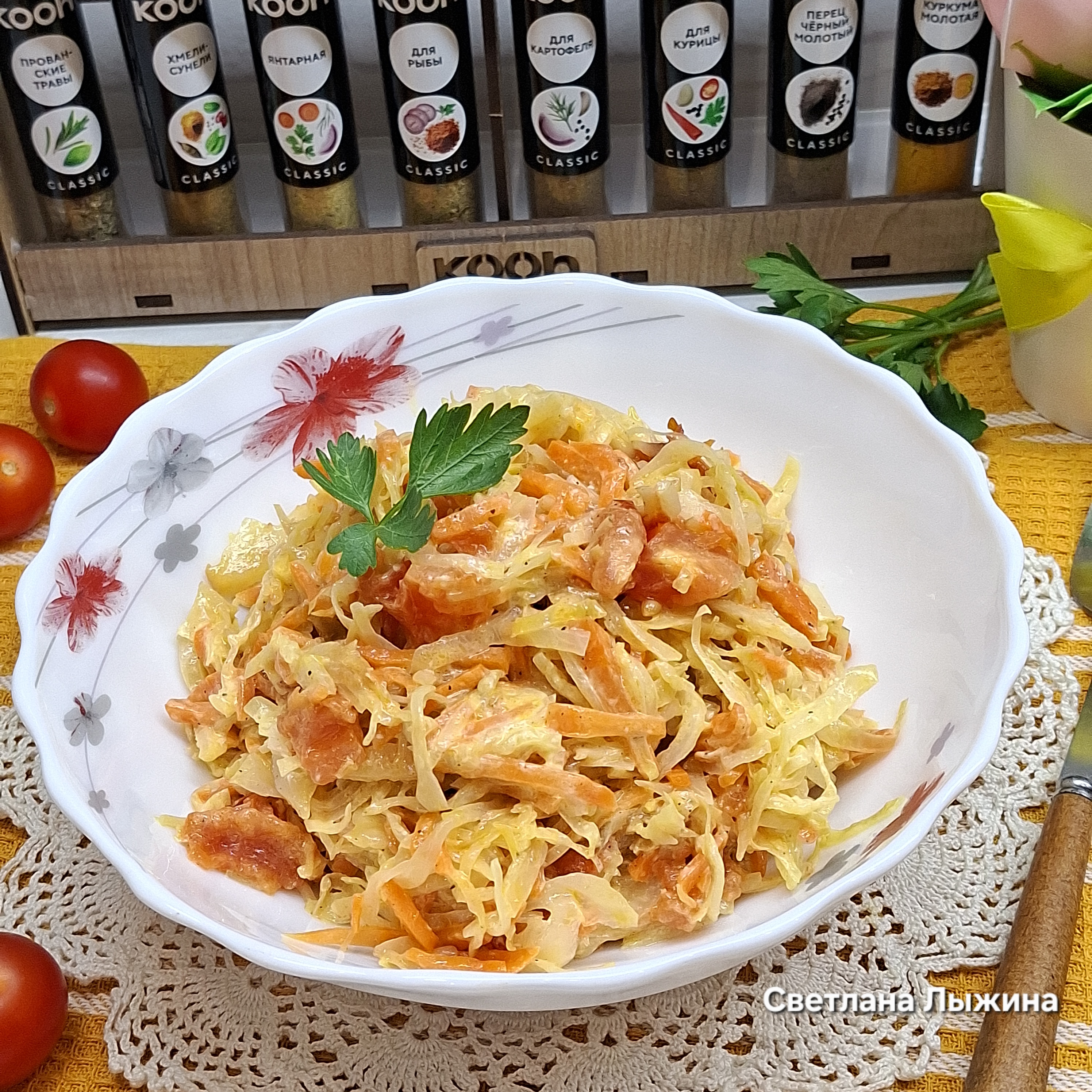 Тушеная капуста с майонезом