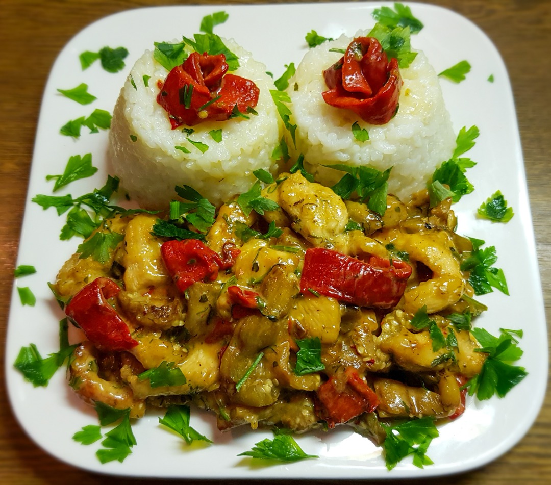Куриная грудинка с овощами-гриль