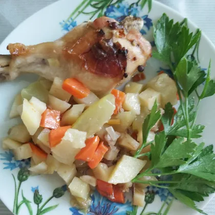 Курица с овощами в рукаве