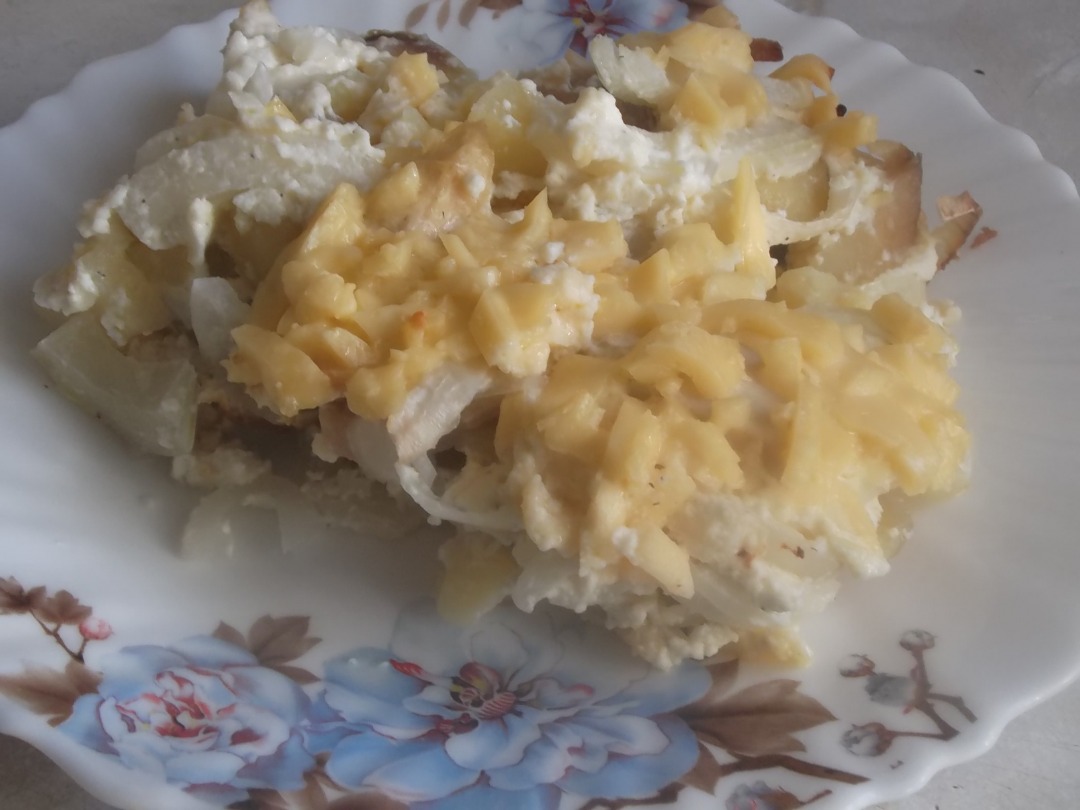 Запеканка из отварного картофеля с курицей
