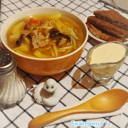 Суп-лапша с фаршем и шампиньонами