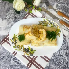 Блинчики с жареной капустой и сыром 