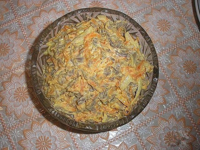 Салат с куриными сердечками