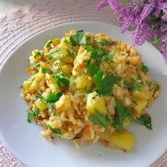 Рис с овощами и куриным фаршем