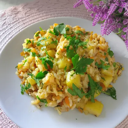 Рис с овощами и куриным фаршем