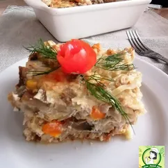 Запеканка из капусты с баклажаном, перцем сладким и кукурузой