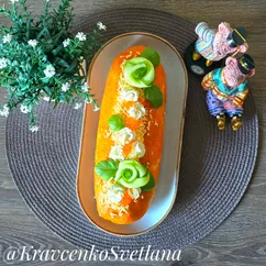 Cалат мимоза в виде рулета на новогодний стол 