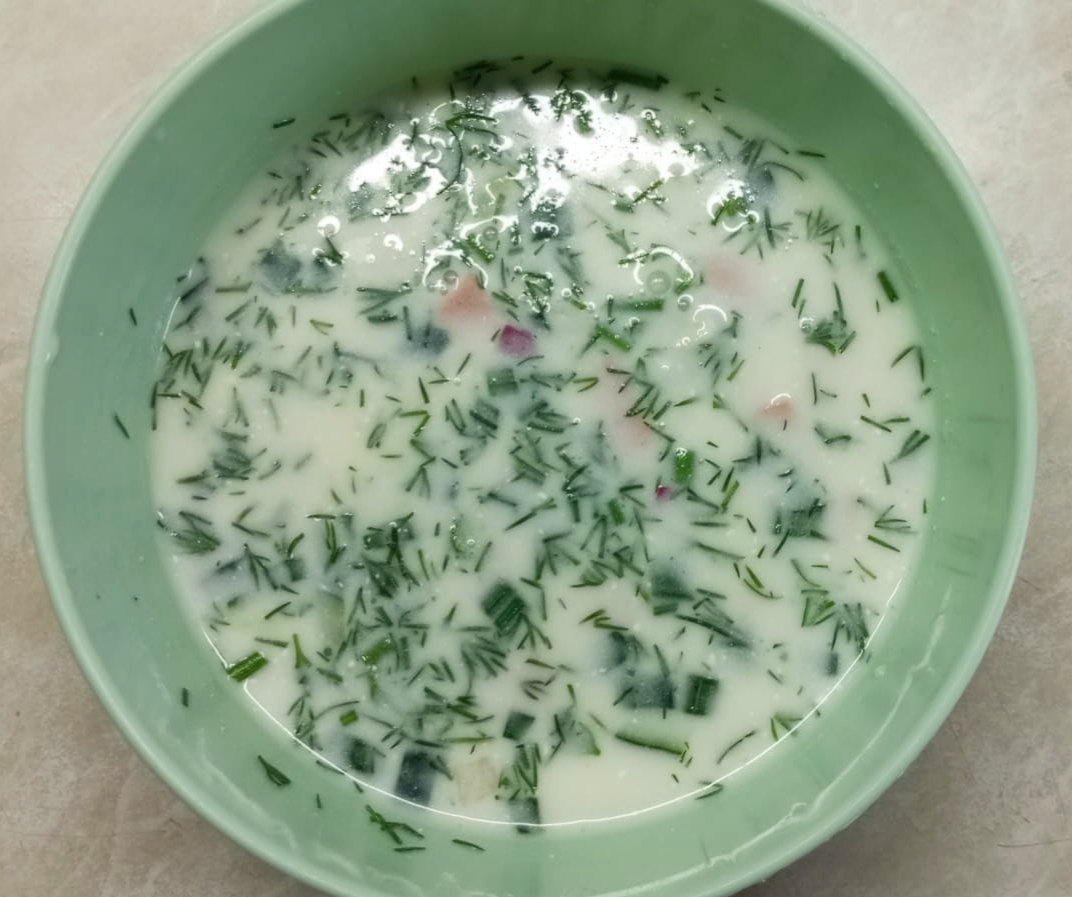 Окрошка с кисломолочным продуктом "Тан"