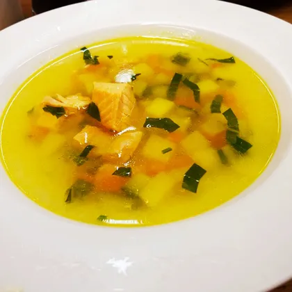 Суп с цуккини и лососем для ланча в Итальянском стиле
